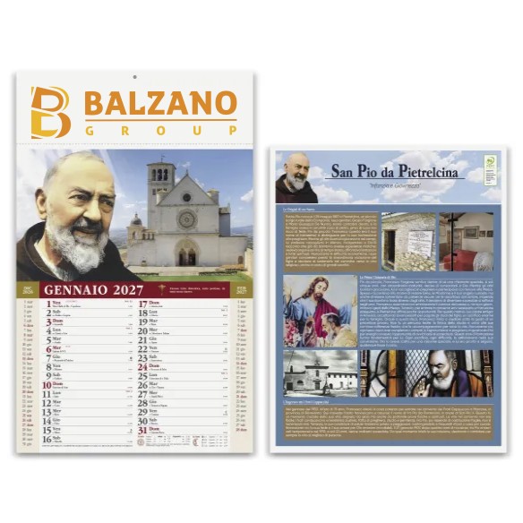 Calendario illustrato 2027 San Pio con personalizzazione