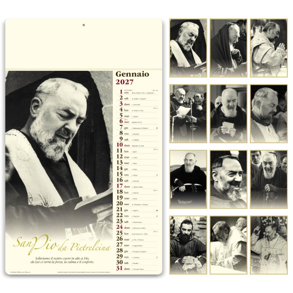 Calendario illustrato avorio San Pio con personlaizzazione